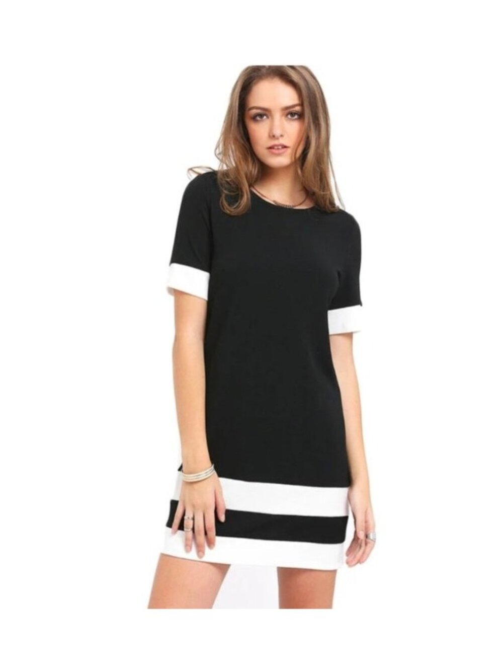 Emery Rose 2XL Shift Dress Black White Colorblock Short Sleeve Casual Loose Fit